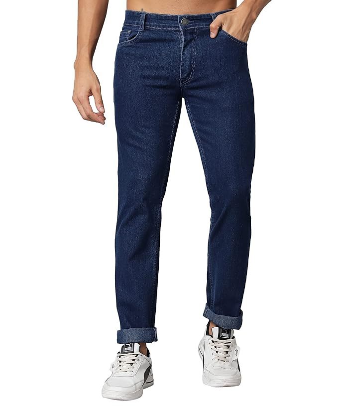 Jeans da uomo dal look pulito e vestibilità regolare (taglia S) (colore BLU)