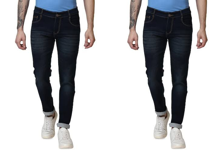 Jeans slim a vita media da uomo, confezione da 2, BLU SCURO, taglia 28