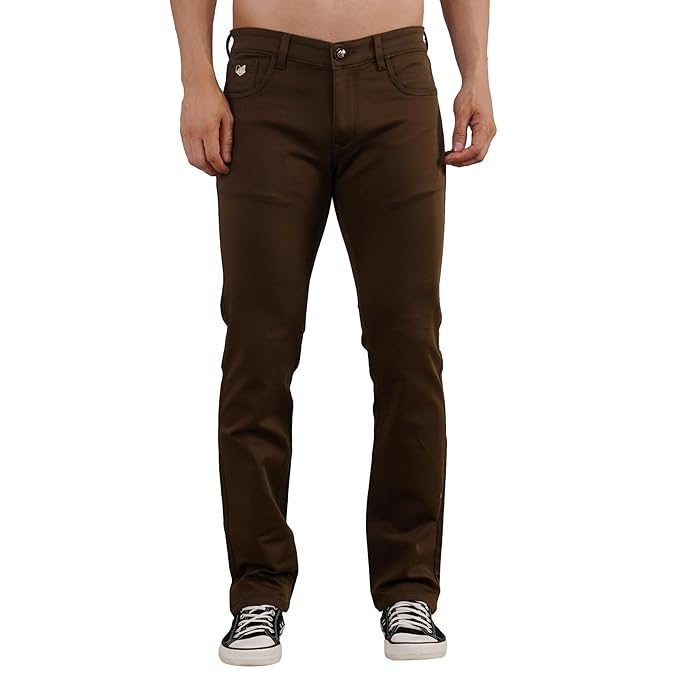 Jeans da uomo in denim di cotone a vita media (taglia L) (colore MARRONE SCURO)