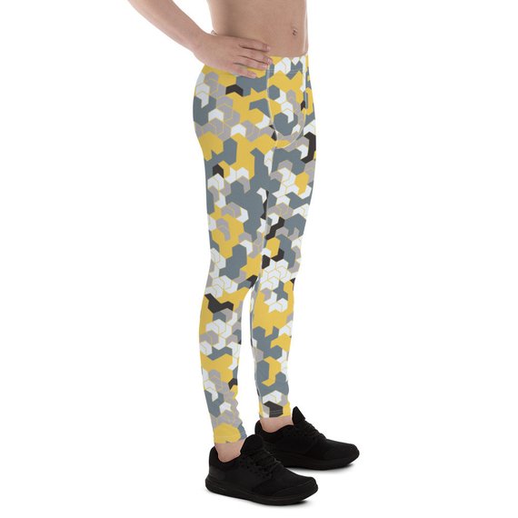 Leggings da uomo - Leggings sportivi mimetici gialli 