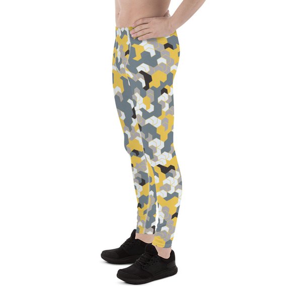 Leggings da uomo - Leggings sportivi mimetici gialli 