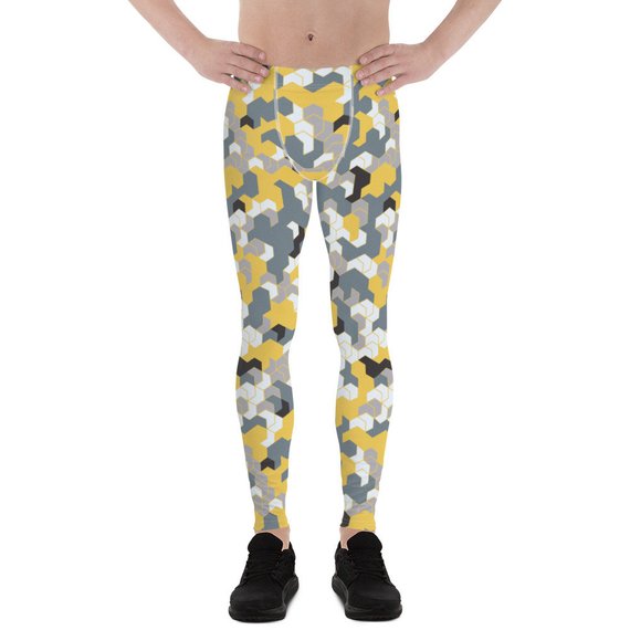 Leggings da uomo - Leggings sportivi mimetici gialli 