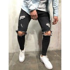 Jeans da motociclista strappati e rovinati da uomo, vestibilità slim, elasticizzati, di marca