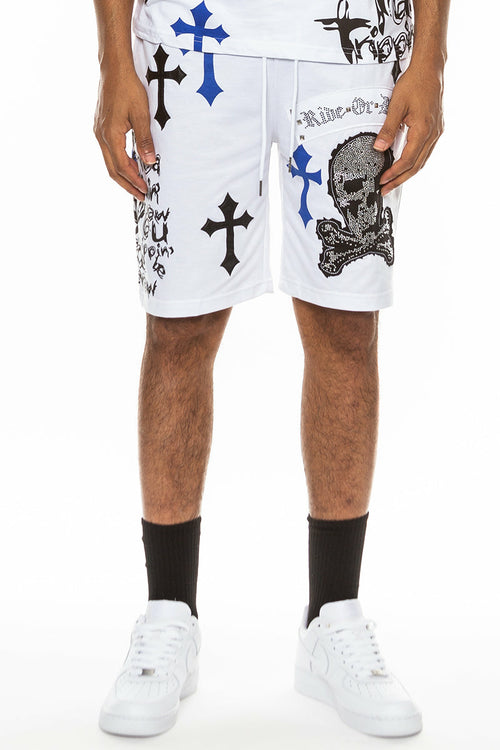 Pantaloncini con teschio cromato e gioiello EMS4107
