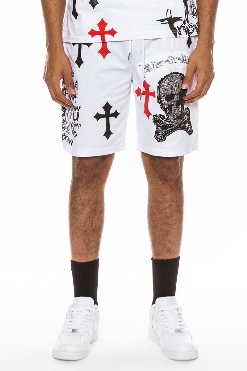 Pantaloncini con teschio cromato e gioiello EMS4107