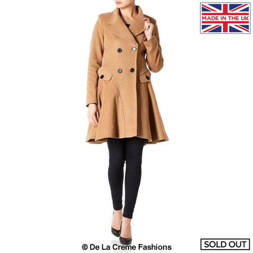 Cappotto skater doppiopetto in misto lana aderente e svasato (1102)