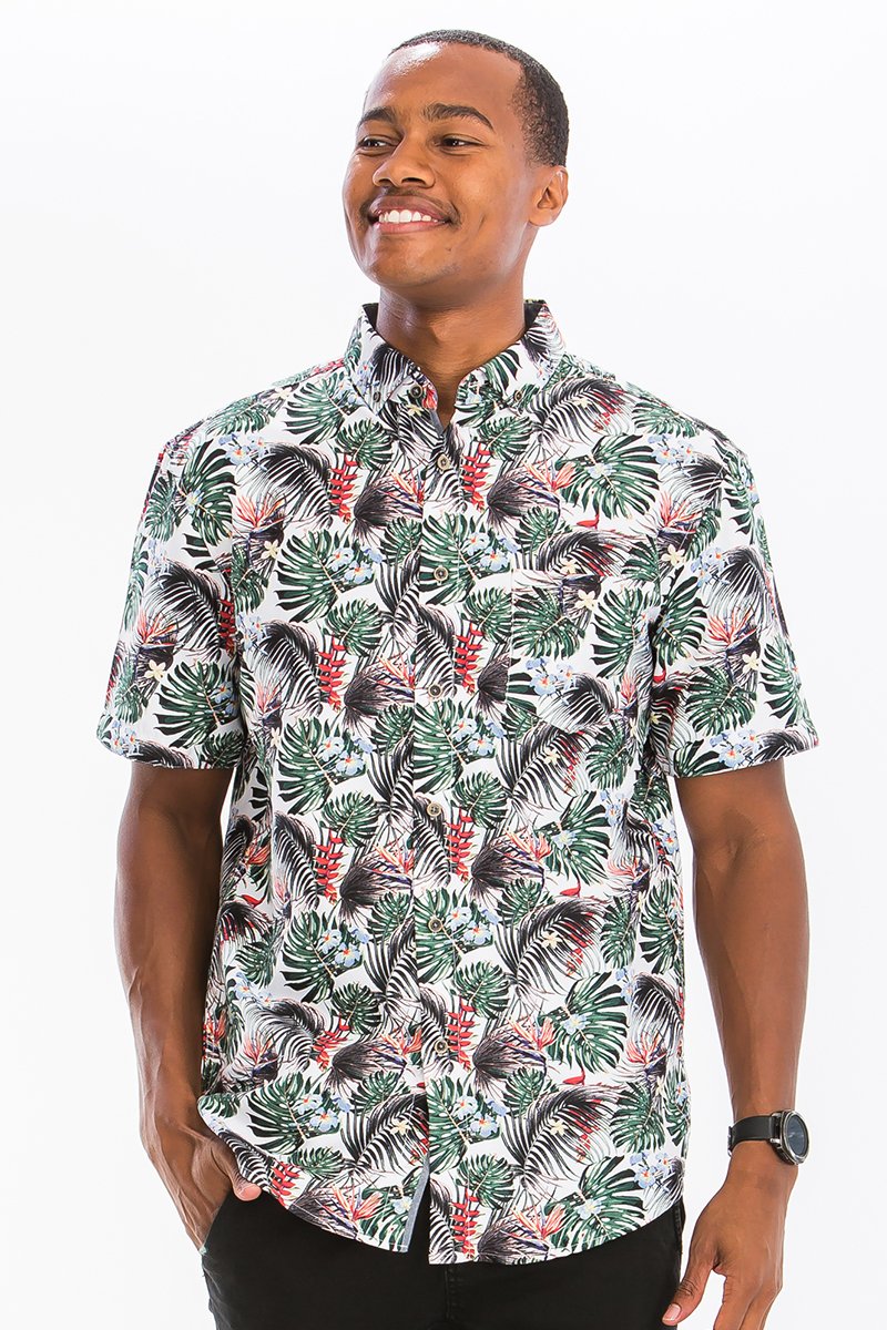 CAMICIA CON BOTTONI E STAMPA HAWAIIANA